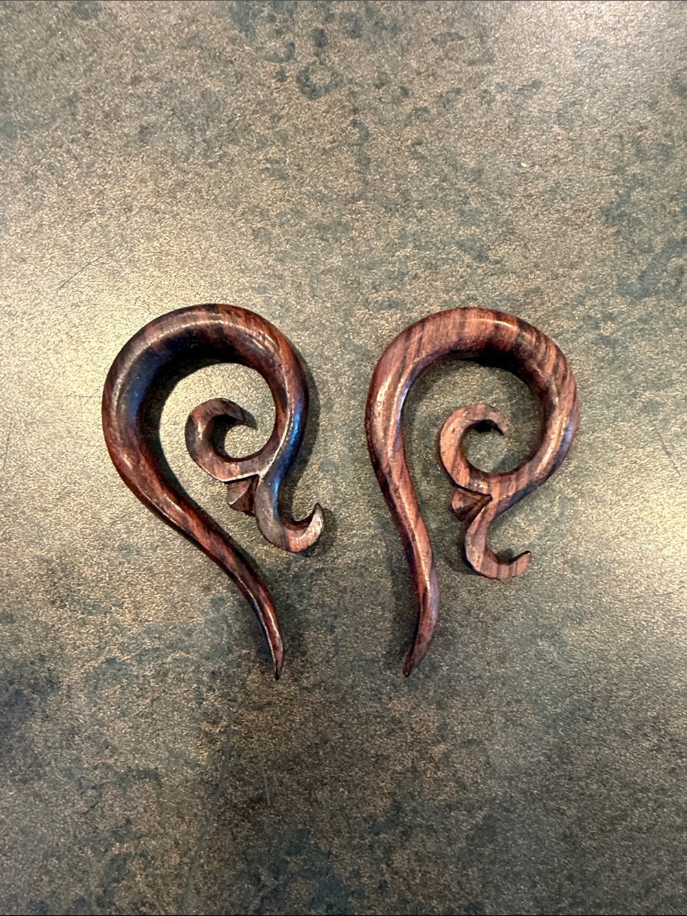 Hand-Carved Wooden Spiral Ear Weights — Dark Brown